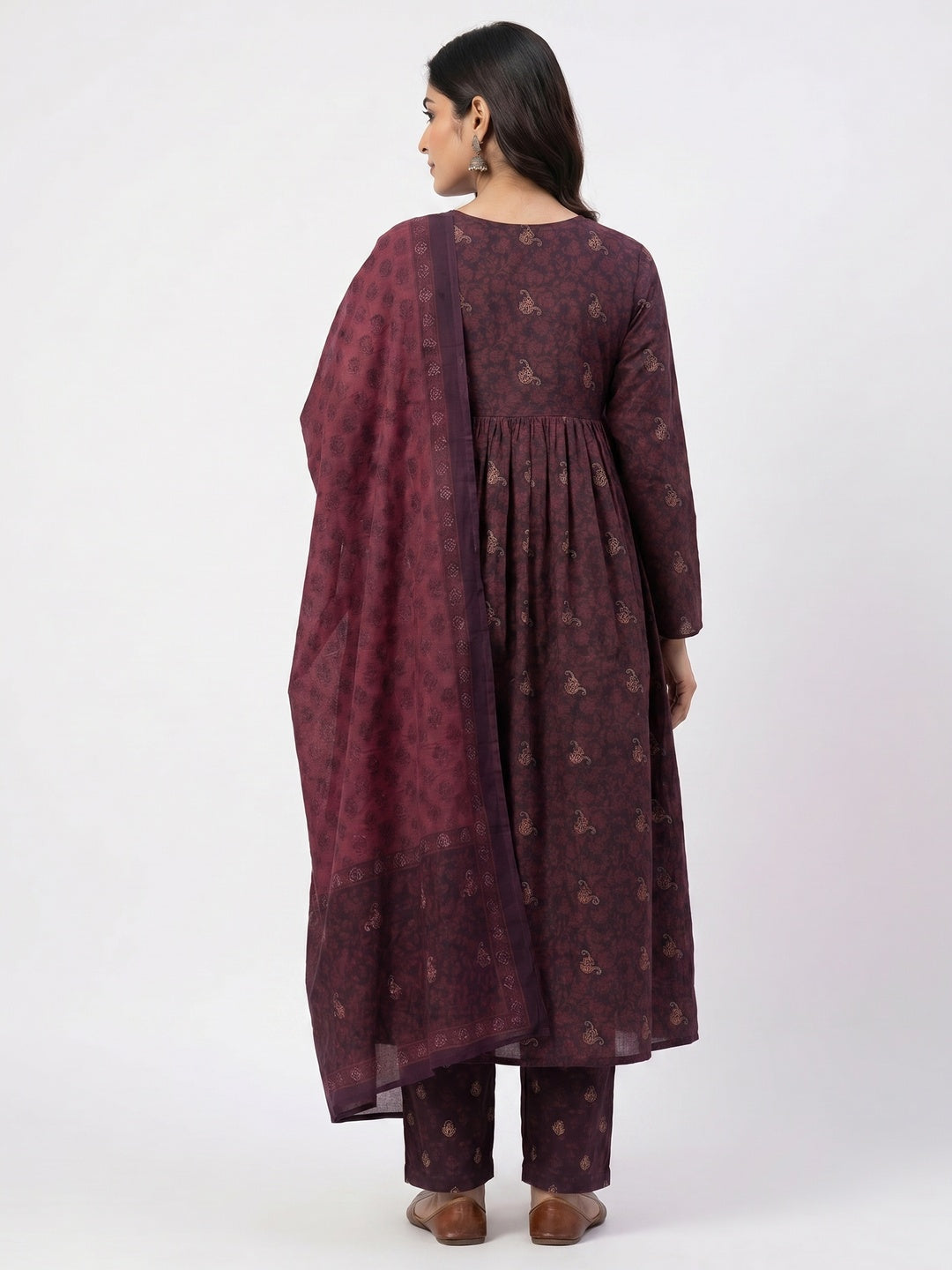 Wine Floral Printed Salwar Suit set - Image 2