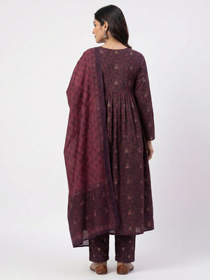 Wine Floral Printed Salwar Suit set - Image 2