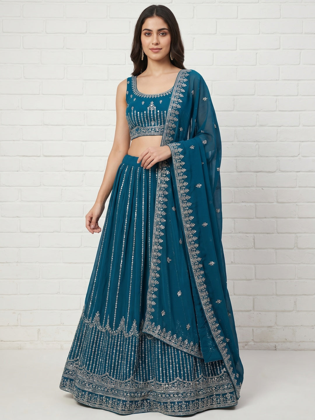Morpich Sequins Embroidered Georgette Lehenga Choli - Image 1