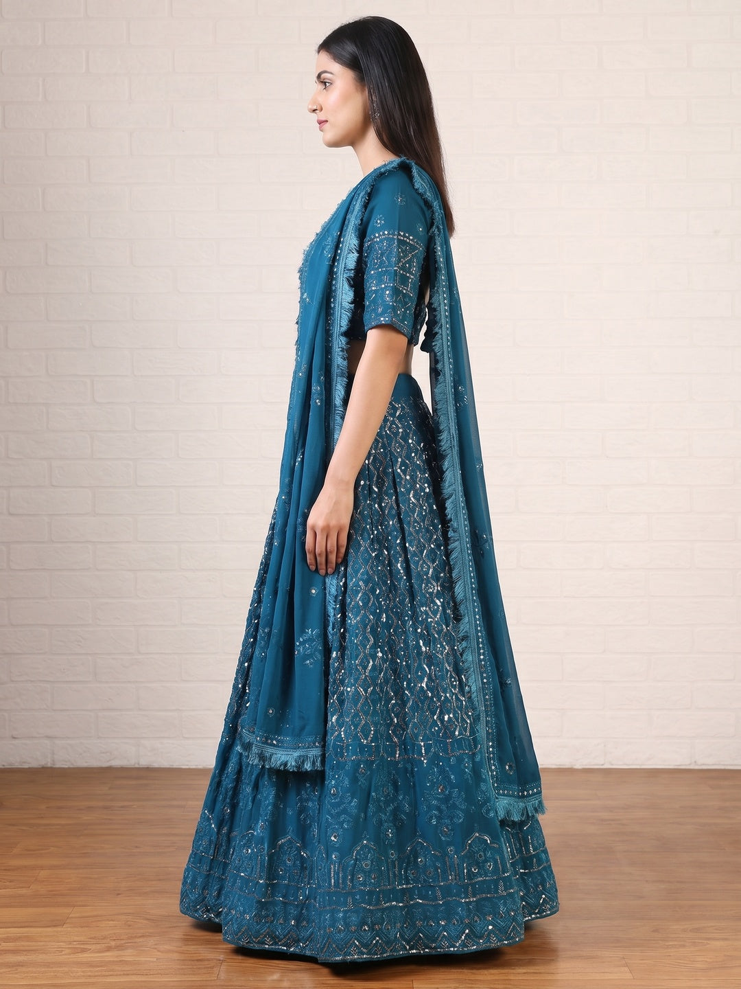 Morpich Sequins Embroidered Georgette Lehenga Choli - Image 3