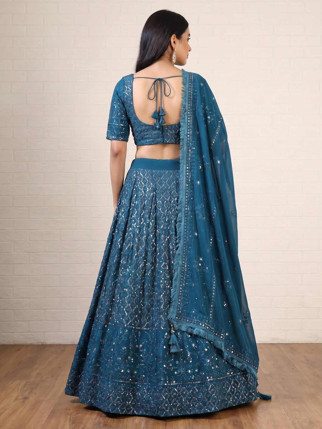 Morpich Sequins Embroidered Georgette Lehenga Choli - Image 2