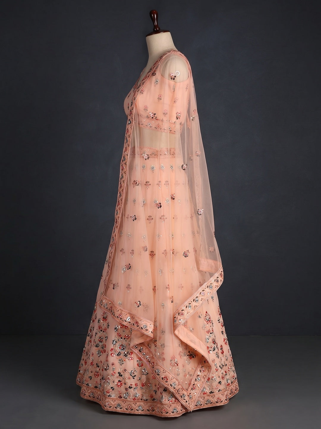 Peach Sequins Embroidered Georgette Lehenga Choli - Image 2