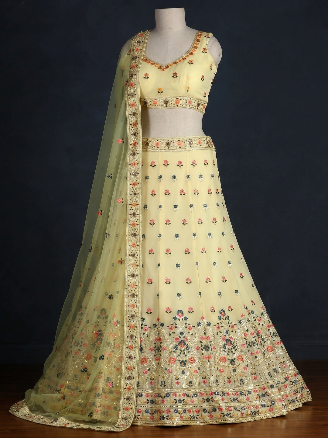 Yellow Sequins Embroidered Georgette Lehenga Choli - Image 1