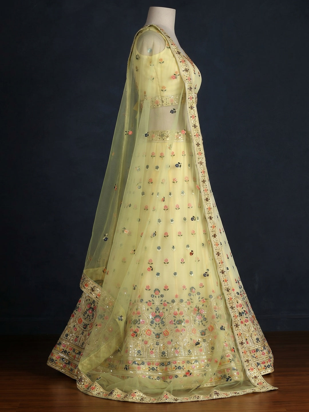 Yellow Sequins Embroidered Georgette Lehenga Choli - Image 2