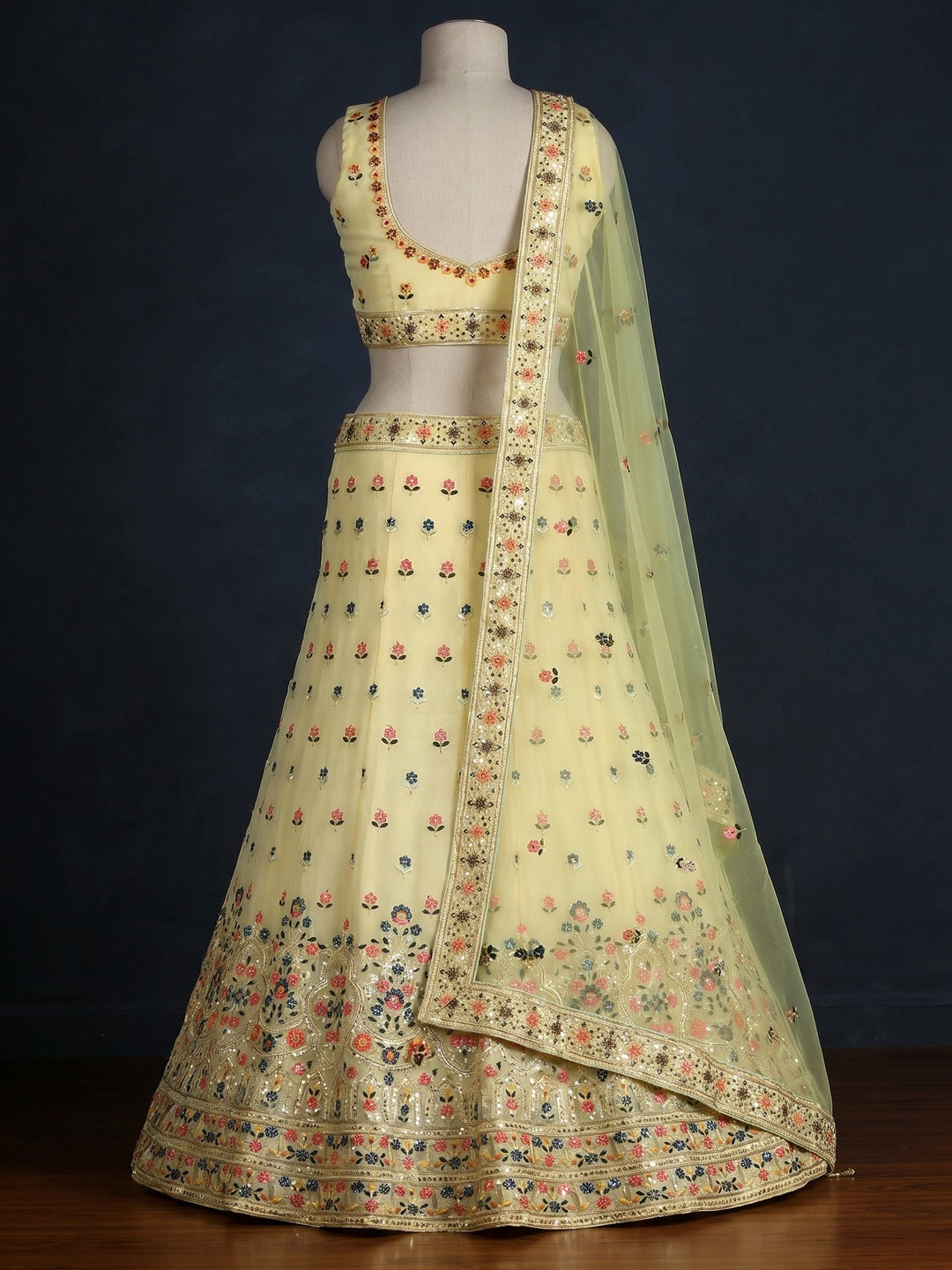 Yellow Sequins Embroidered Georgette Lehenga Choli - Image 3