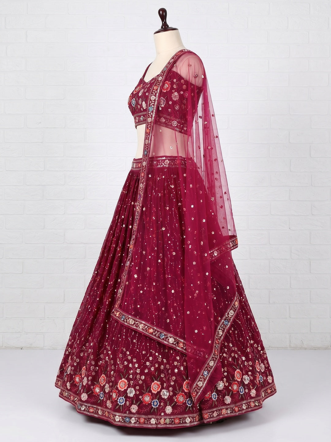 Wine Sequins Embroidered Georgette Lehenga Choli - Image 3