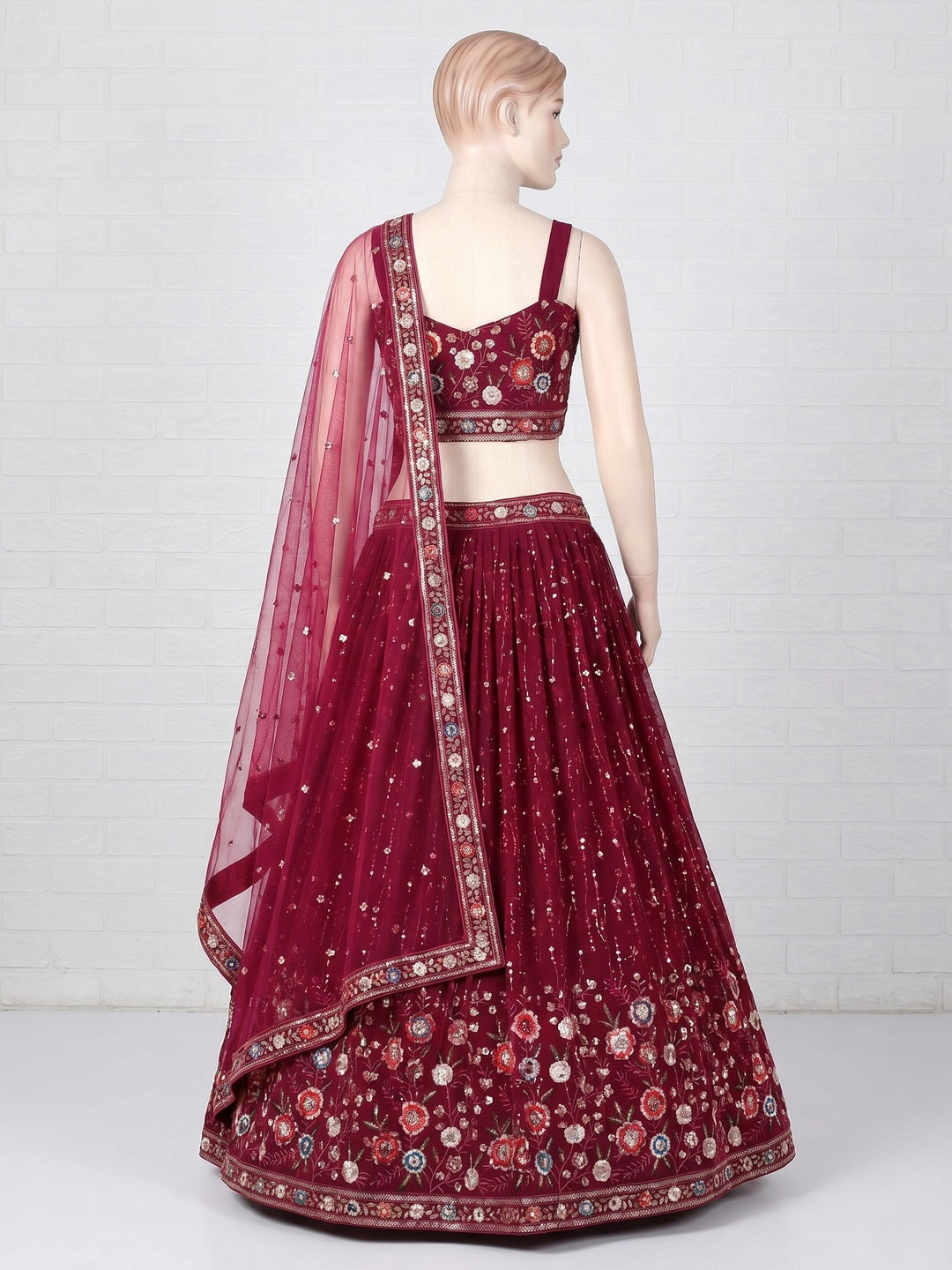 Wine Sequins Embroidered Georgette Lehenga Choli - Image 2