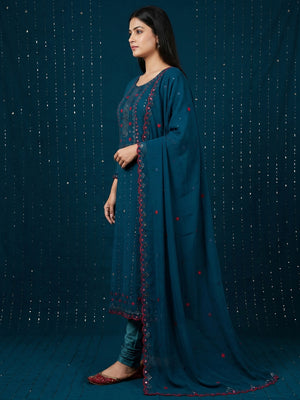 Morpich Sequins Embroidered Georgette Dress Material - Image 1