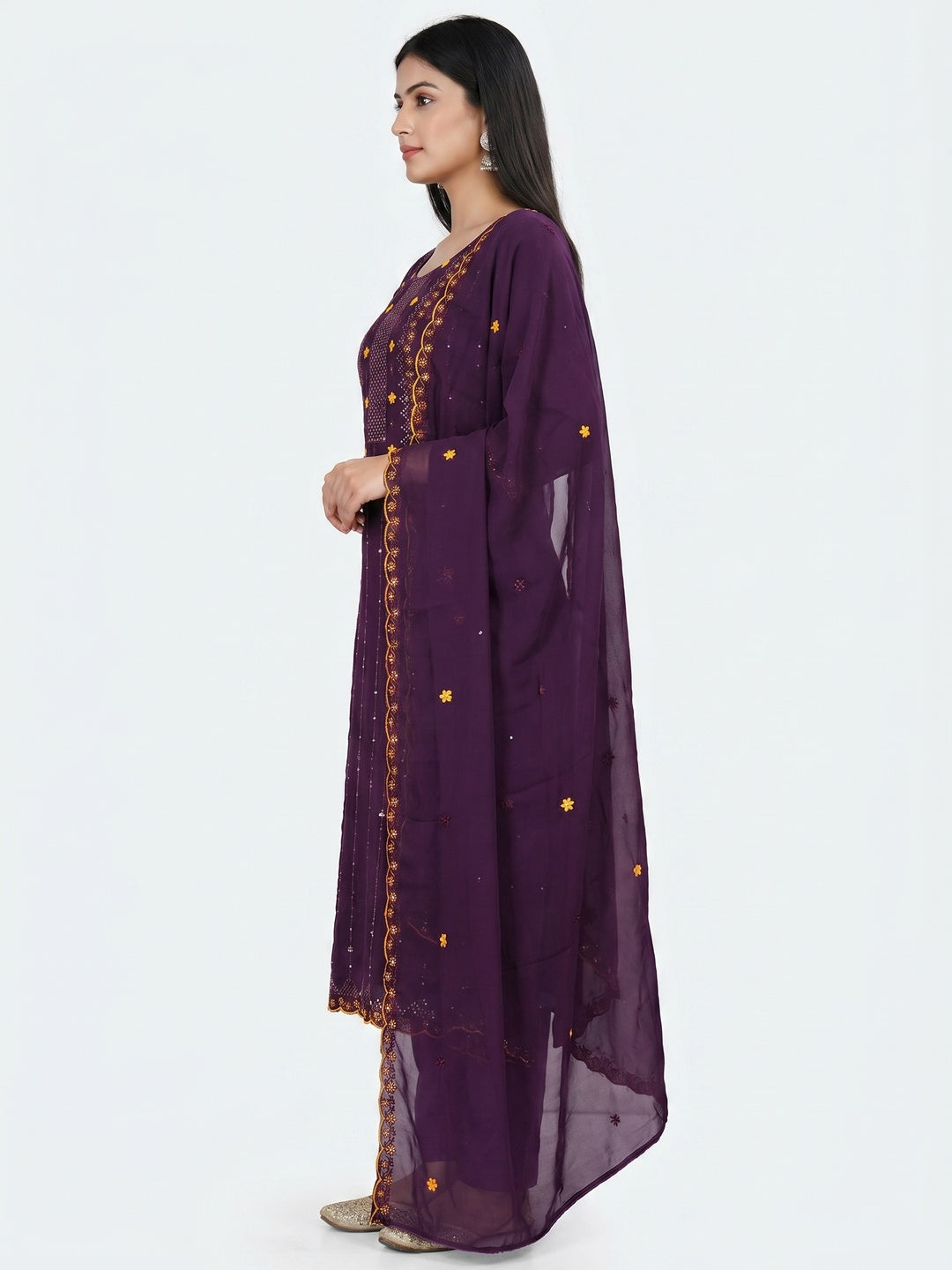 Purple Sequins Embroidered Georgette Dress Material - Image 1