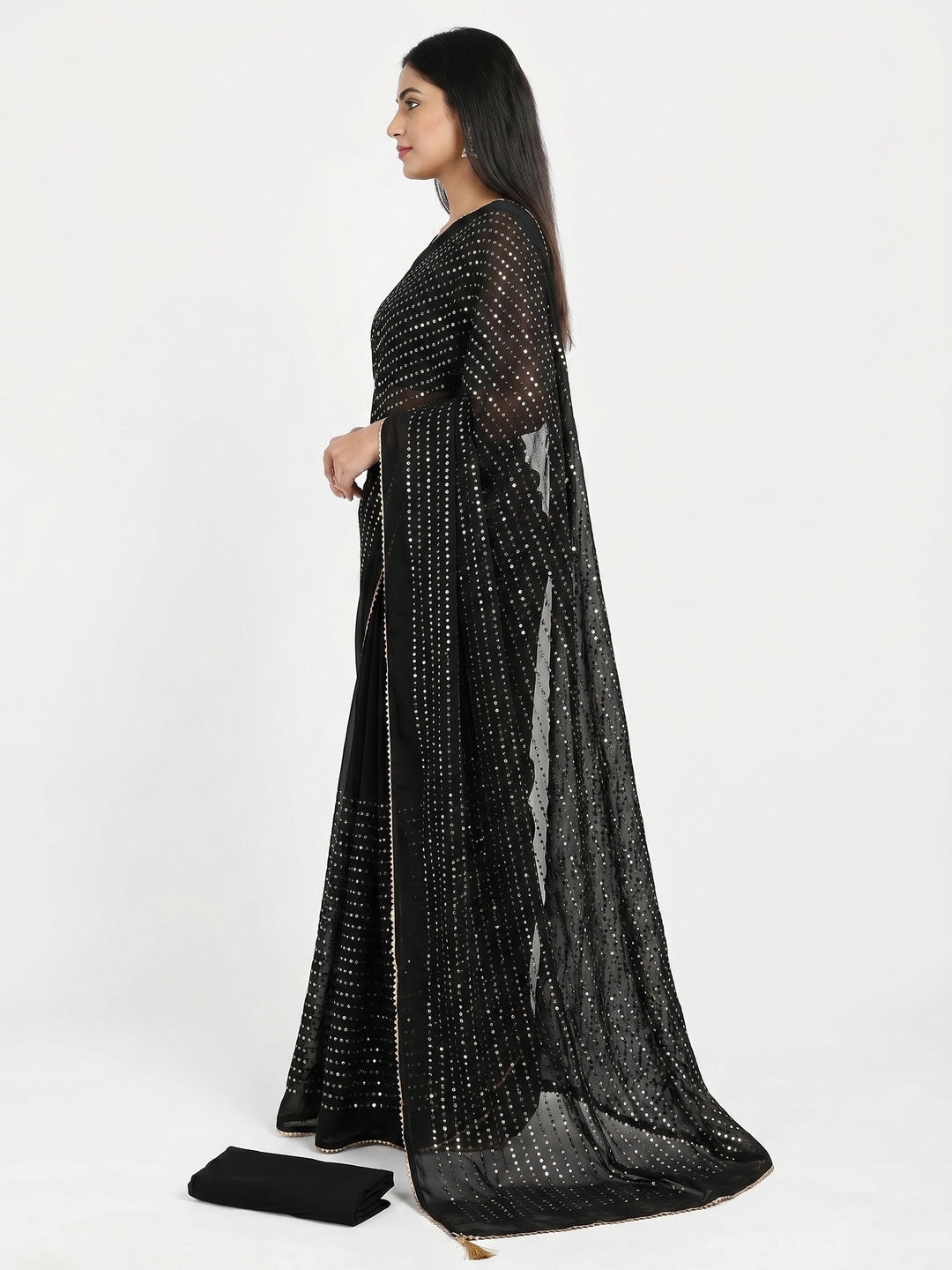 Black Sequins Embroidered Georgette Saree - Image 2