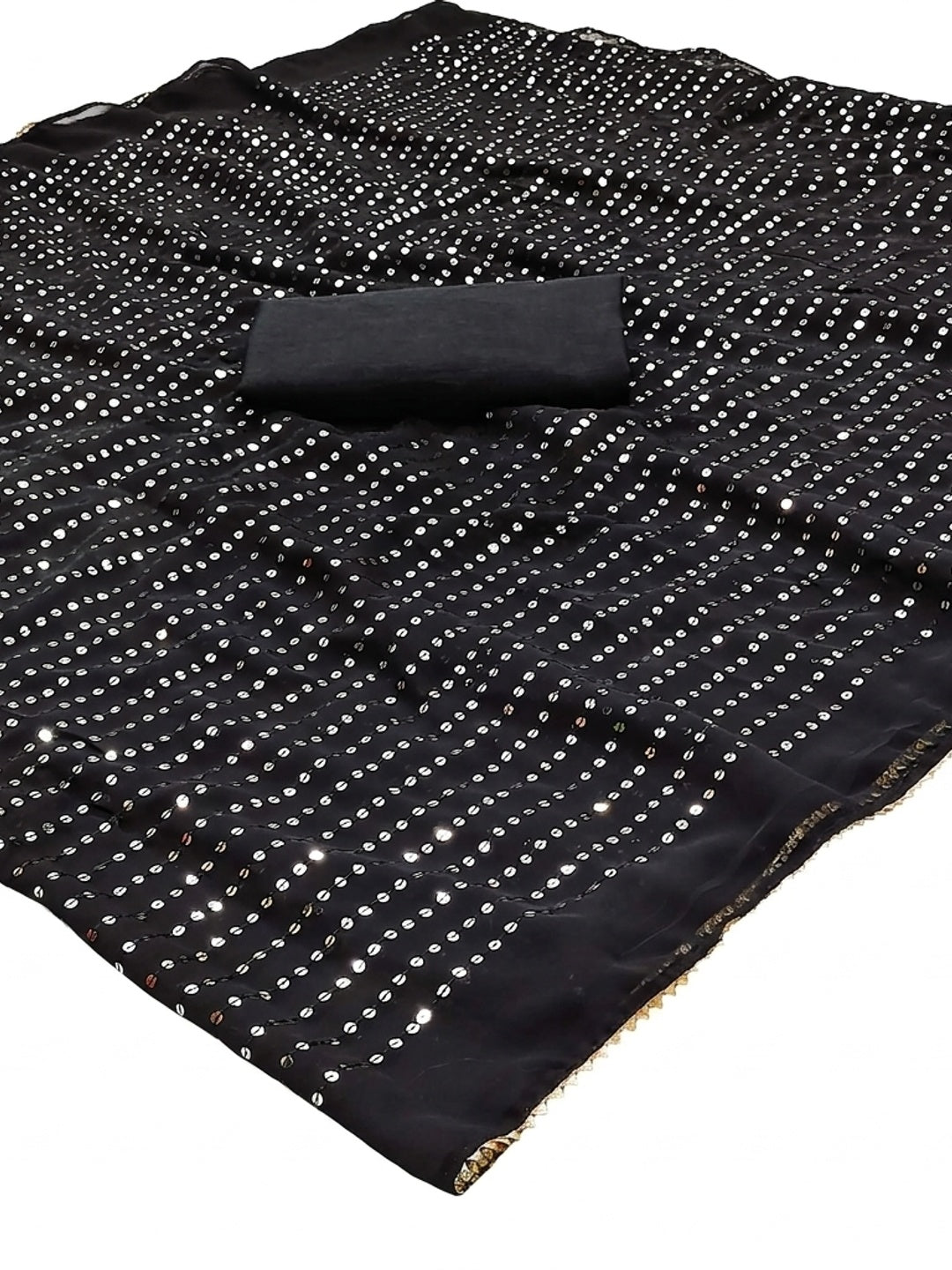 Black Sequins Embroidered Georgette Saree - Image 4
