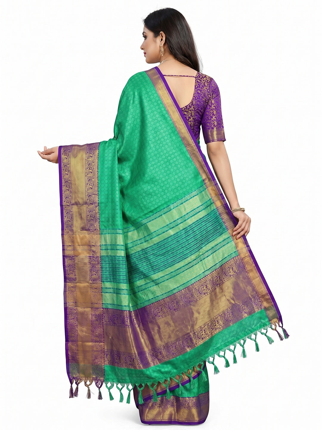 Rexona Blue Woven Cotton Silk Saree With Tassels - Image 2