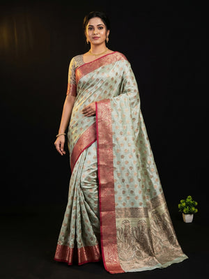 Sea Green Woven Kanjivaram Silk Saree - Image 1