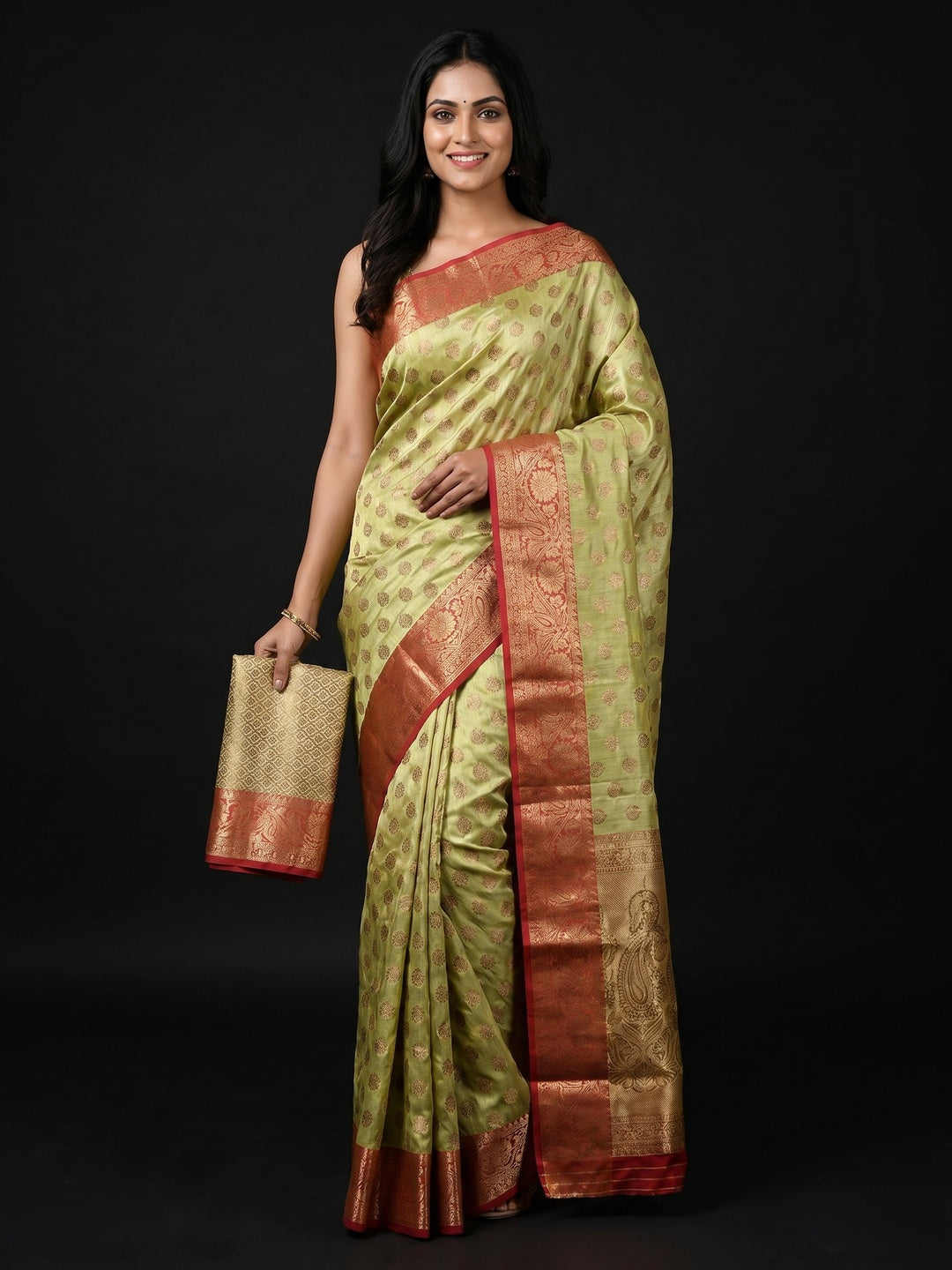 Parrot Green Woven Kanjivaram Silk Saree - Image 1