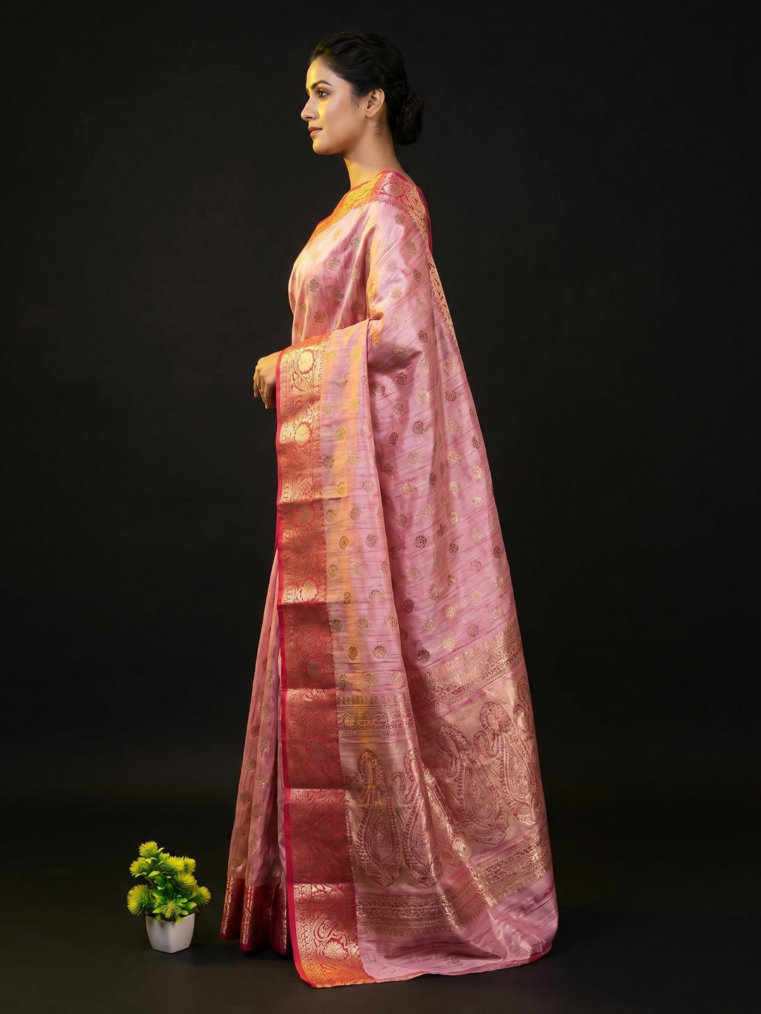 Pink Woven Kanjivaram Silk Saree - Image 3