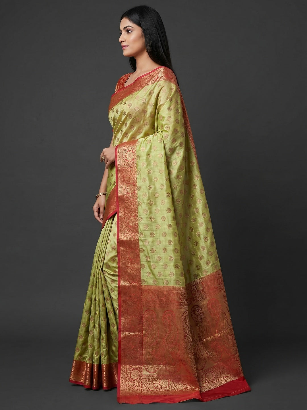 Parrot Green Woven Kanjivaram Silk Saree - Image 3