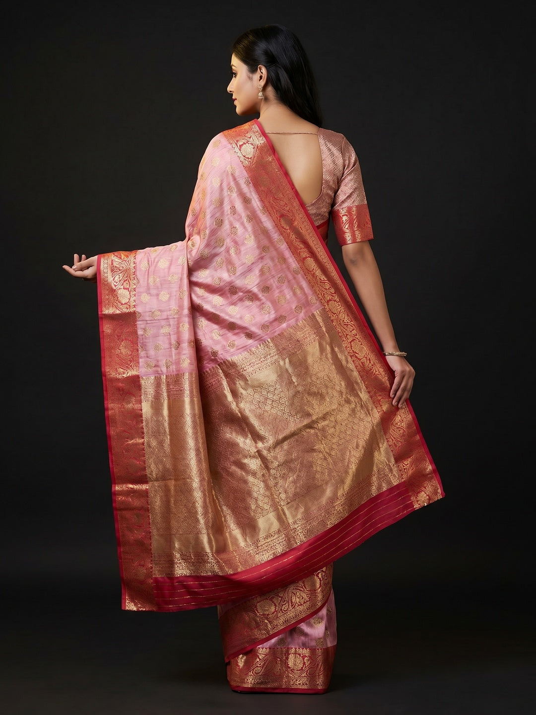 Pink Woven Kanjivaram Silk Saree - Image 2