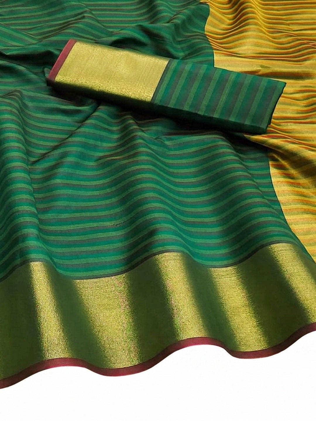 Bottle Green Woven Cotton Silk Saree - Image 4