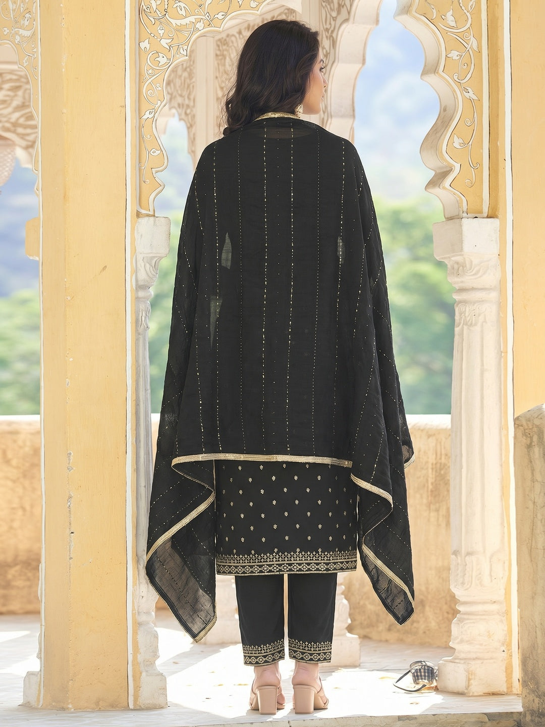 Black Embroidered Cotton Salwar Suit - Image 1