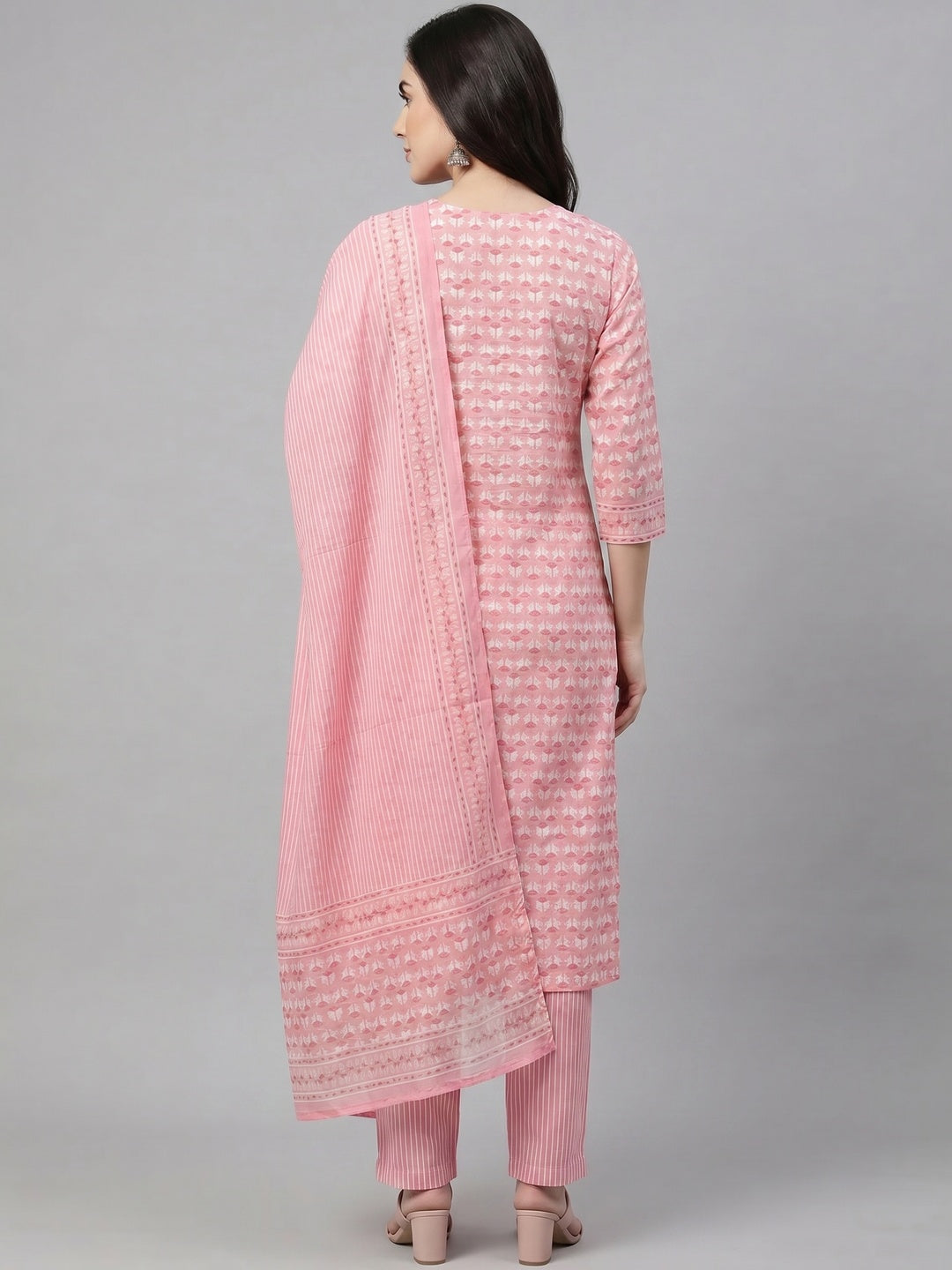 Elegant Pink Floral Printed Pure Cotton Salwar Suit Set - Image 2