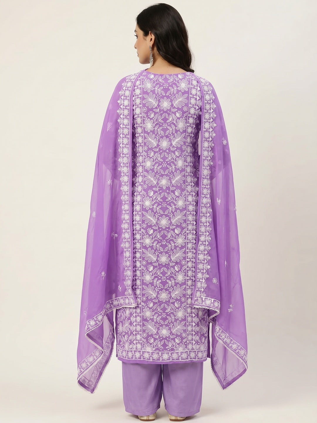 Lavender Floral Embroidered Georgette Dress Material - Image 4