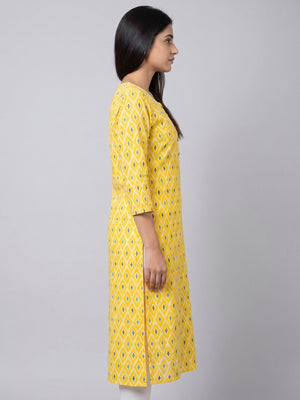 Yellow Printed Pure Cotton Kurti - Image 1