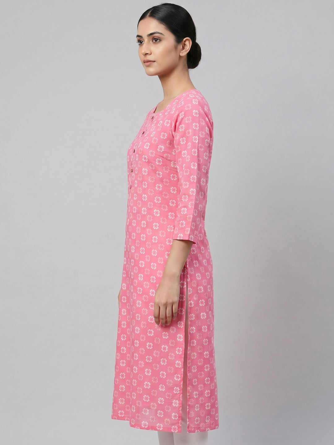 1Pink Printed Pure Cotton Kurti - Image 1