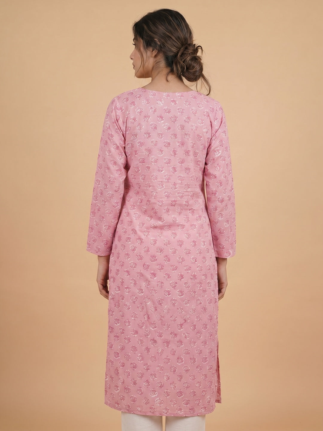 Pink Printed Pure Cotton Kurti - Image 1