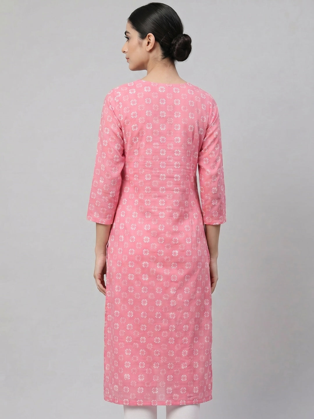 1Pink Printed Pure Cotton Kurti - Image 2