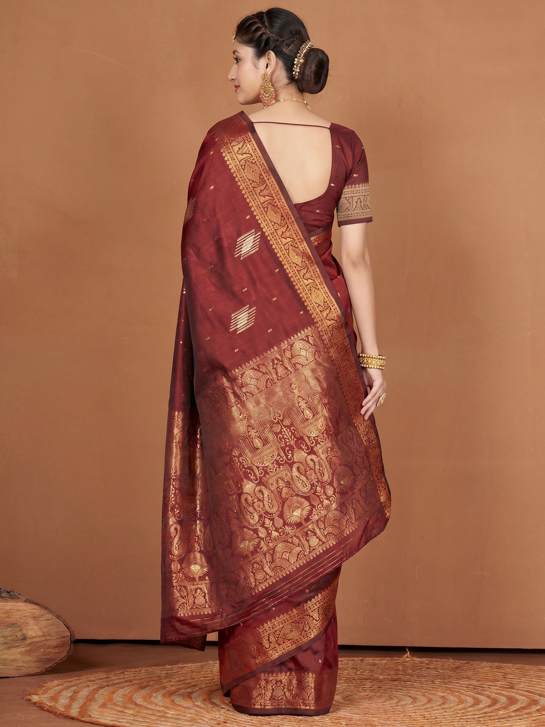 Maroon Woven Banarasi Silk Saree - Image 1