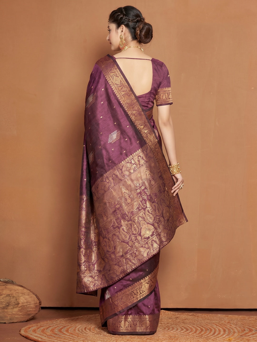 Wine Woven Banarasi Silk Saree - Image 1