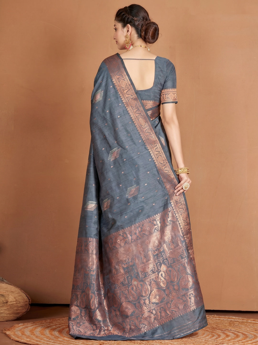 Grey Woven Banarasi Silk Saree - Image 1