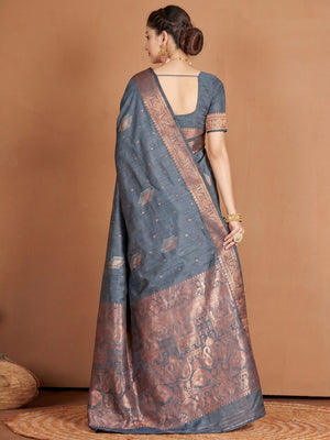 Grey Woven Banarasi Silk Saree - Image 1