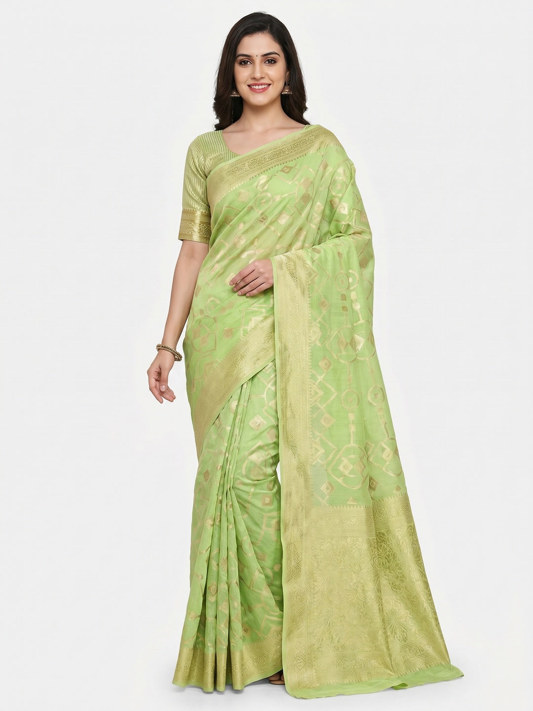 Green Woven Jacquard Saree - Image 1