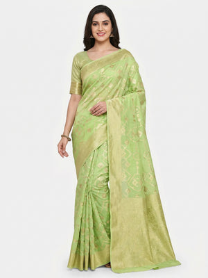 Green Woven Jacquard Saree - Image 1