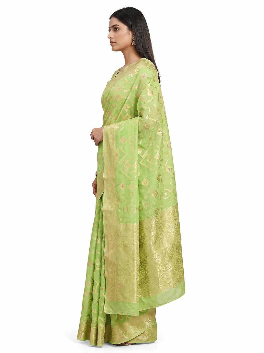 Green Woven Jacquard Saree - Image 2