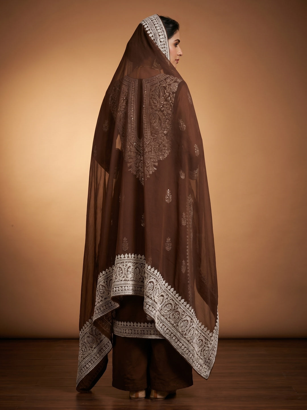 Brown Lucknowi Embroidered Georgette Suit - Image 2