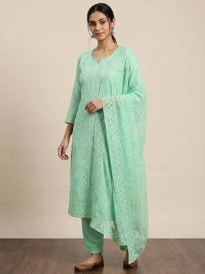 Sea Green Lucknowi Embroidered Georgette Suit - Image 1