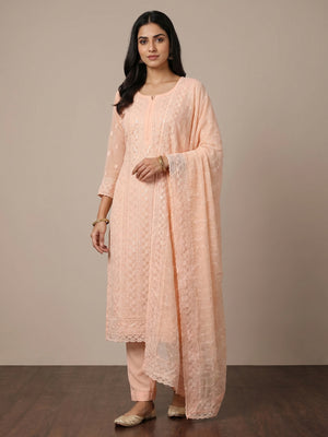 Light Orange Lucknowi Embroidered Georgette Suit - Image 1