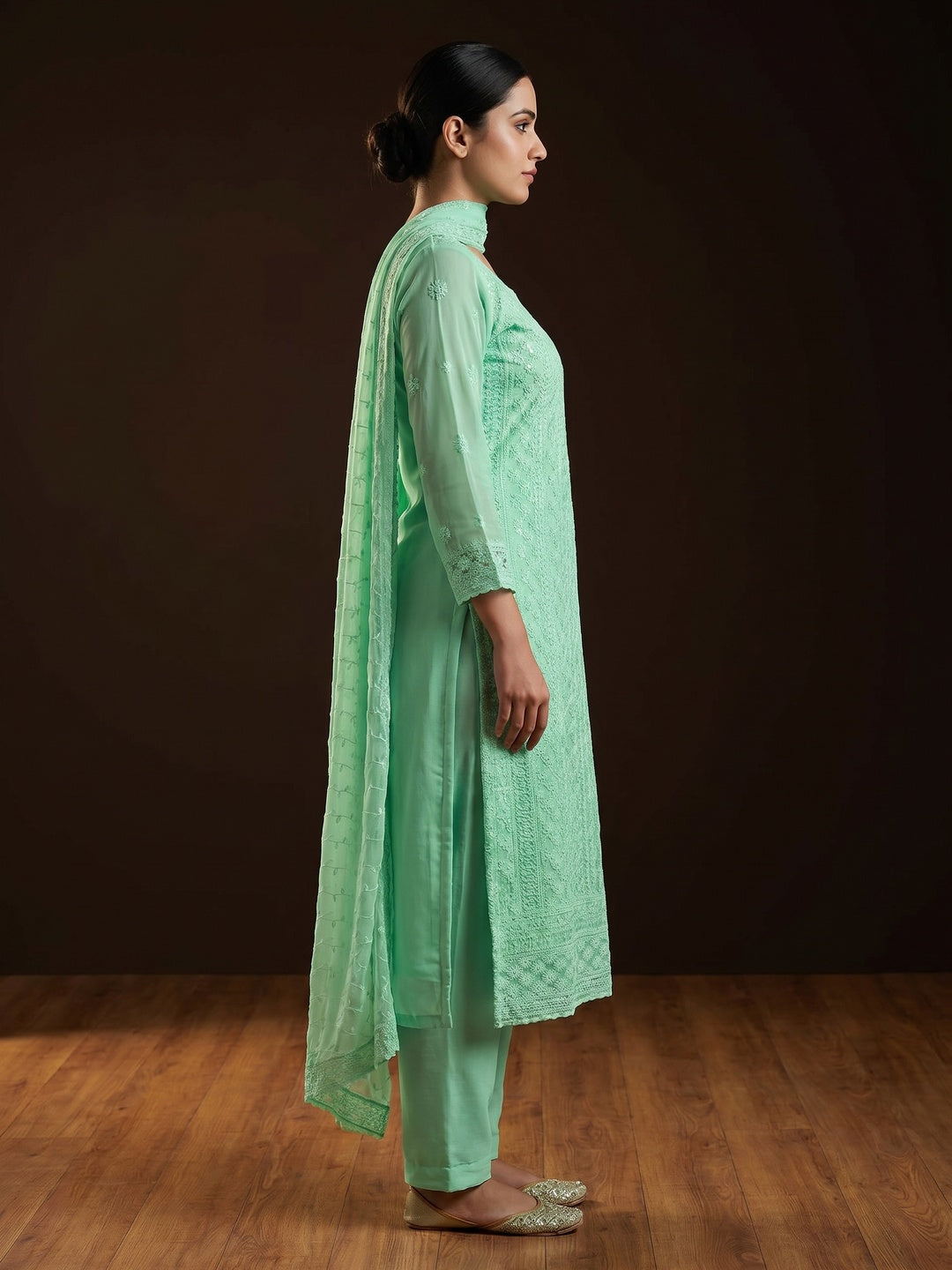 Sea Green Lucknowi Embroidered Georgette Suit - Image 2