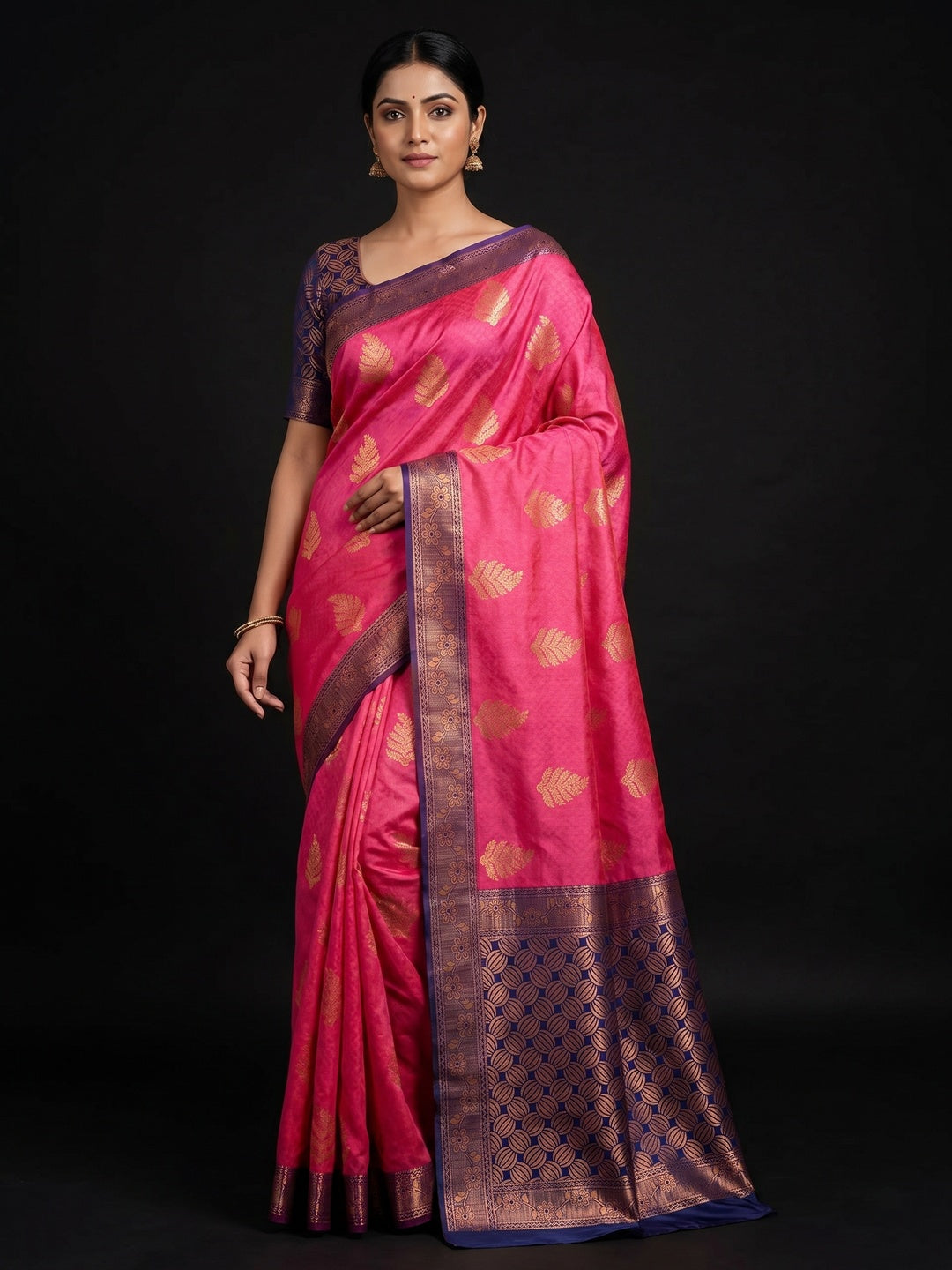 Pink Woven Banarasi Silk Saree - Image 1