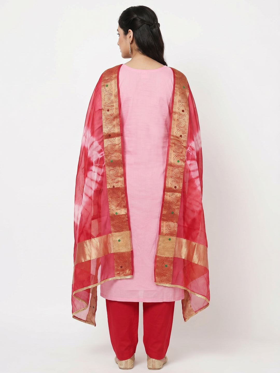 Pink Floral Embroidered Pure Cotton Dress Material - Image 3