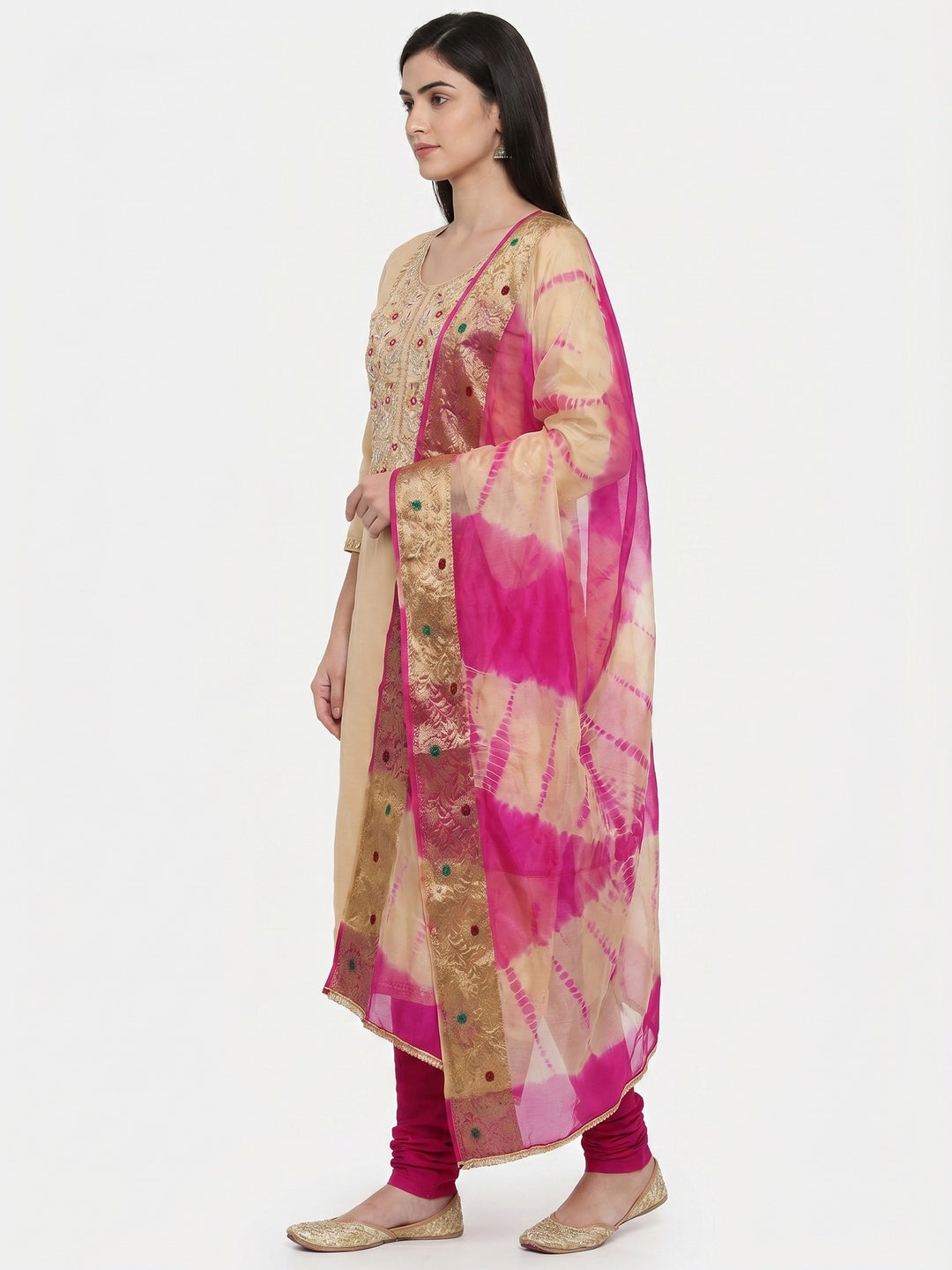 Chikoo Floral Embroidered Pure Cotton Dress Material - Image 2