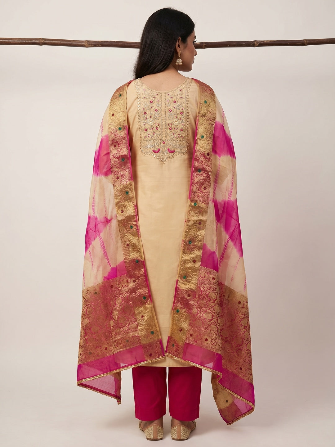 Chikoo Floral Embroidered Pure Cotton Dress Material - Image 3