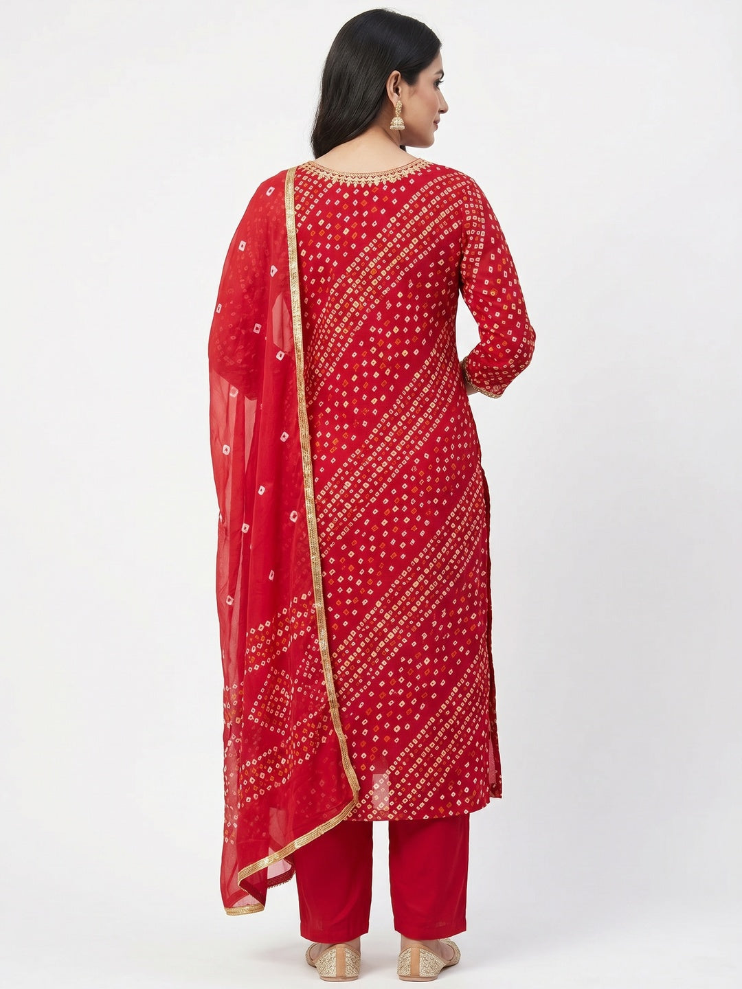 Red Printed With Handwork Pure Cotton Dress Material - Image 2
