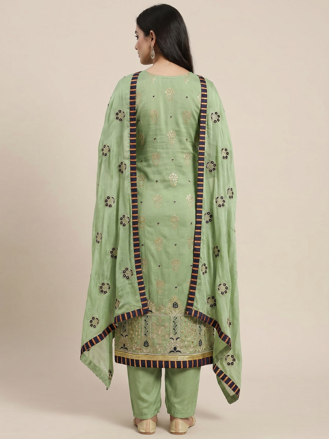 Green Floral Printed With Embroidery Modal Dress Material - Image 2