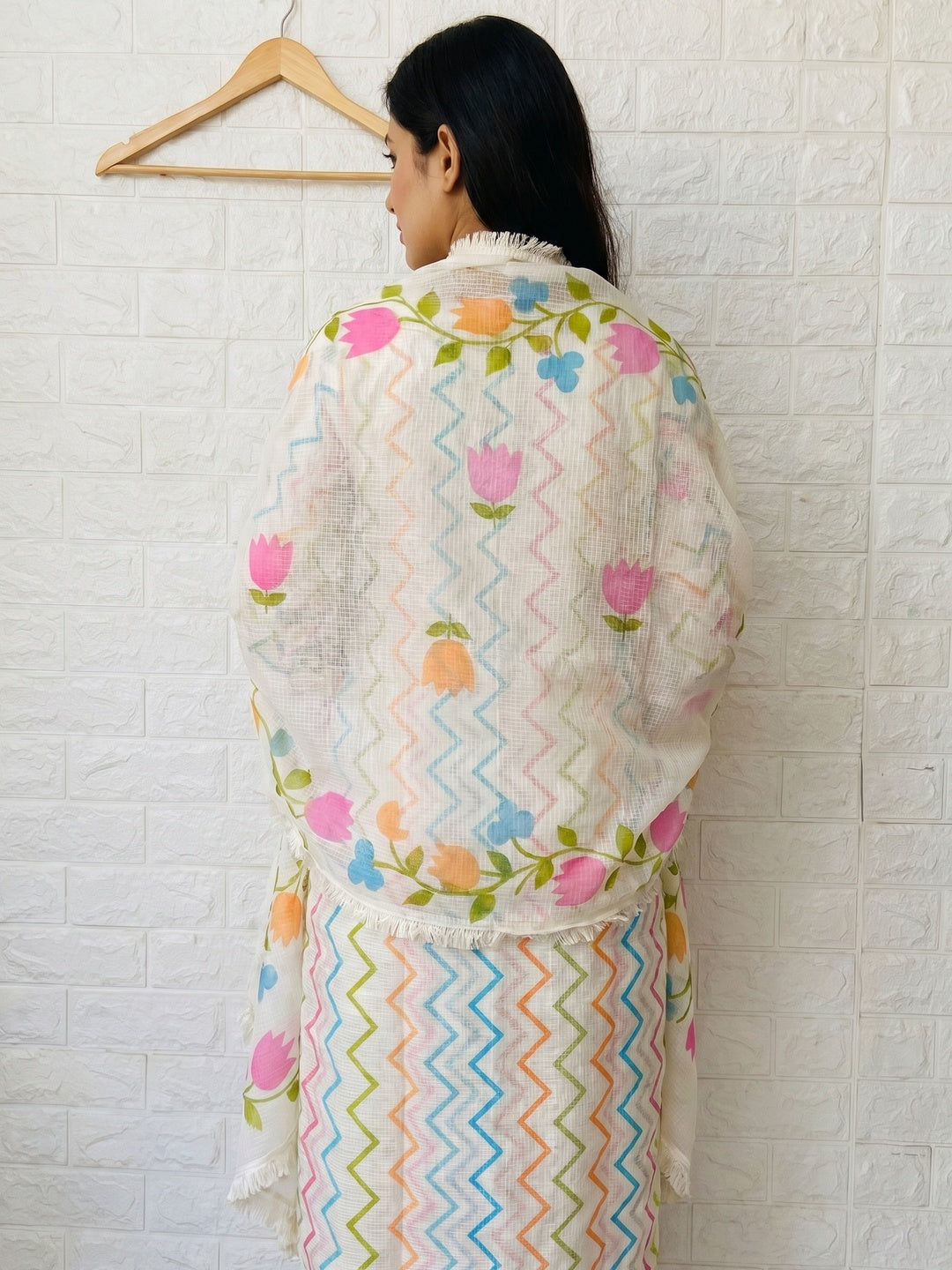 Off White Printed Kota Doria Dress Material - Image 3
