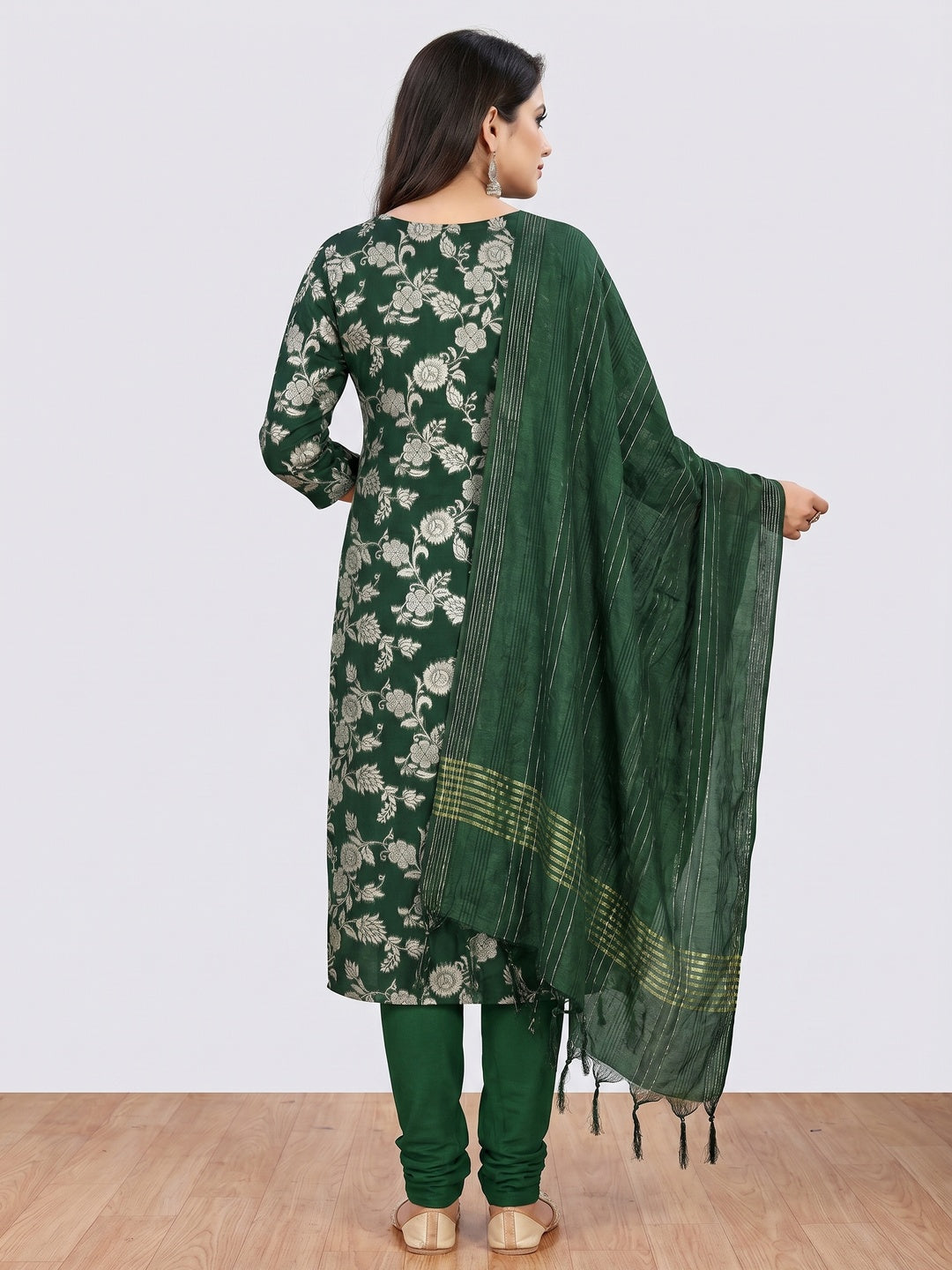 Green Floral Woven Modal Dress Material - Image 2