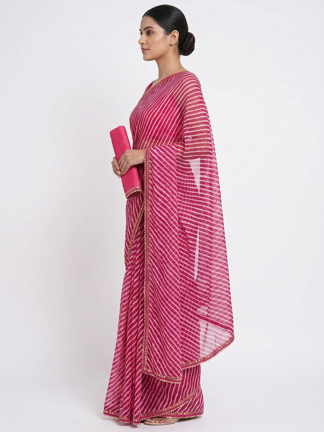 Pink Printed Georgette Saree With Sequins Border - Image 2