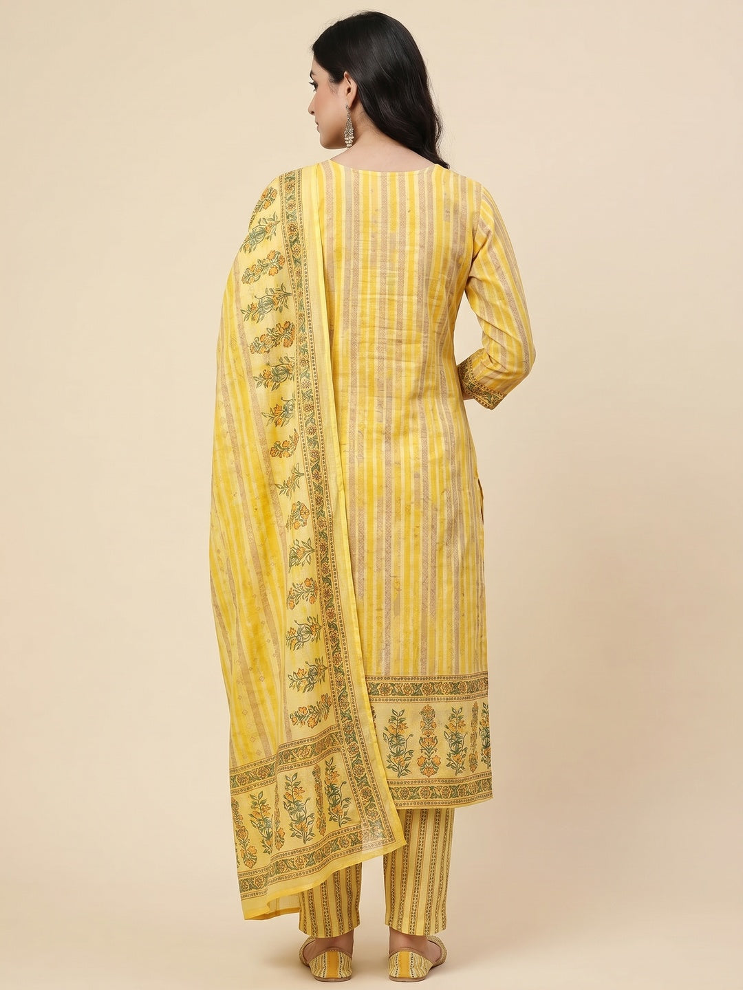 Yellow Floral Printed Pure Cotton Dress Material - Image 3